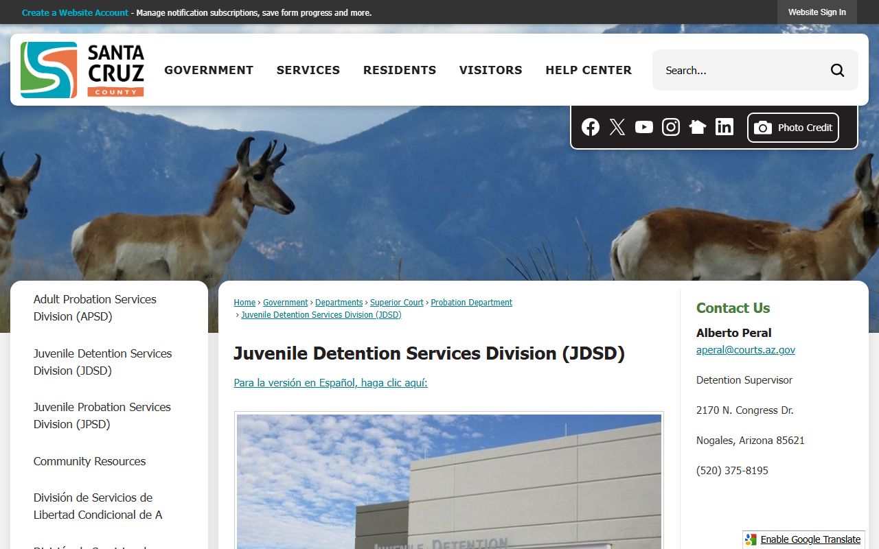 Santa Cruz County Juvenile Detention Services Division secure juvenile care page